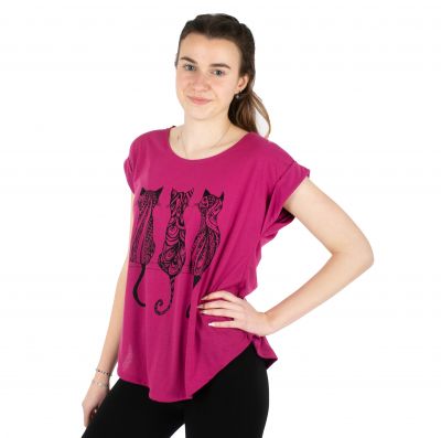 Short sleeve lady T-shirt Darika Cats 1 Fuchsia Thailand