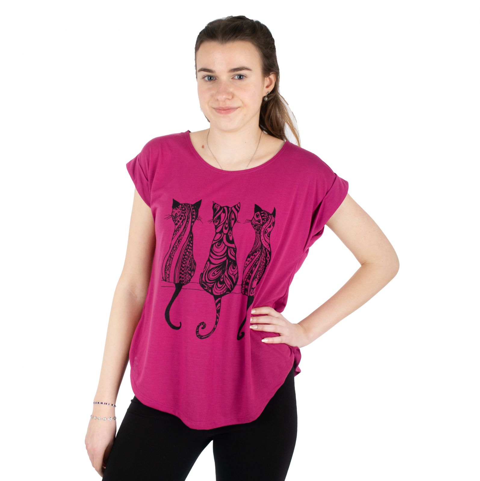 Short sleeve lady T-shirt Darika Cats 1 Fuchsia Thailand