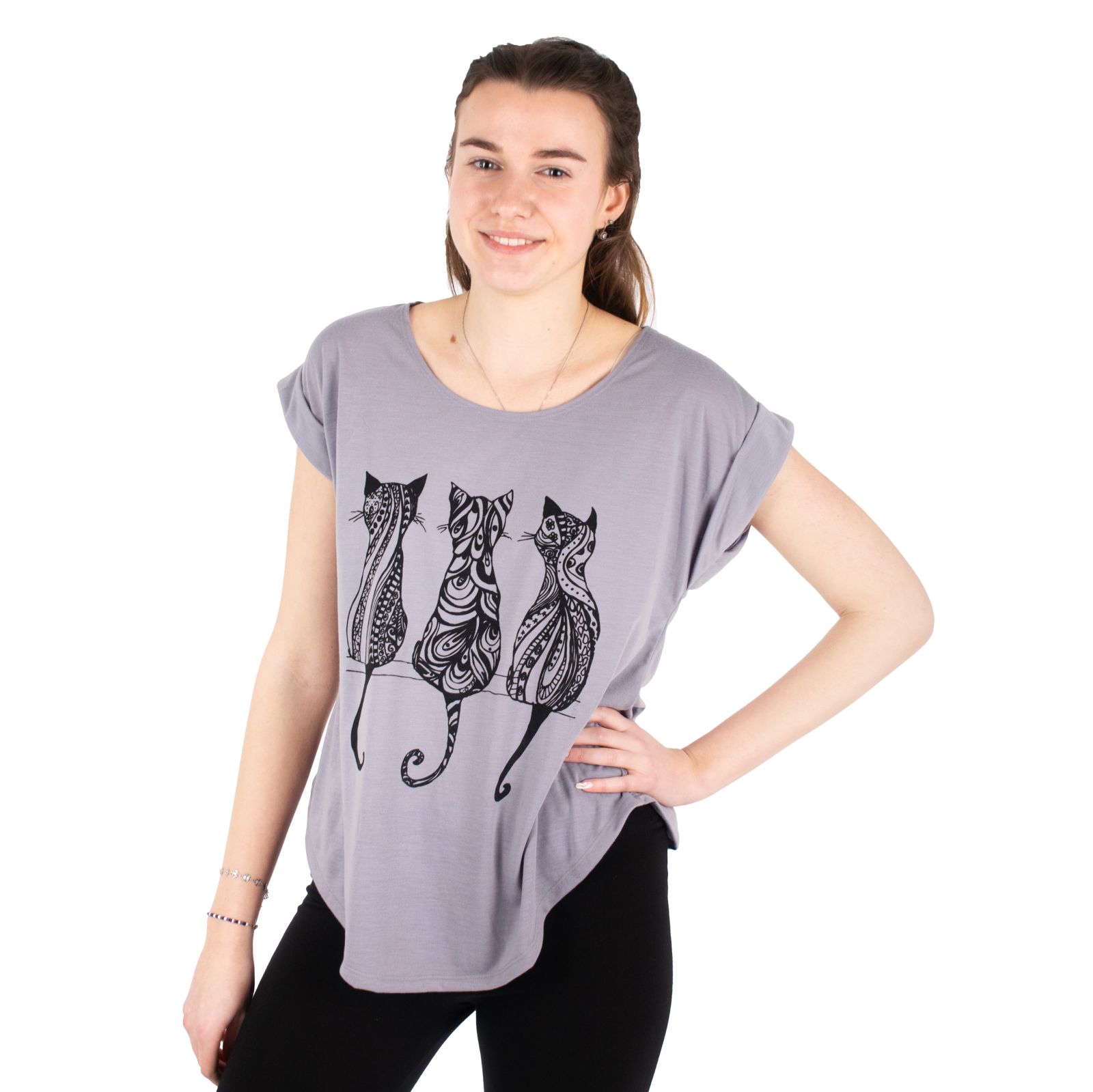 Short sleeve lady T-shirt Darika Cats 1 Grey Thailand