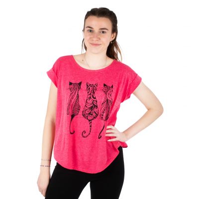 Short sleeve lady T-shirt Darika Cats 1 Neon Pink | S/M