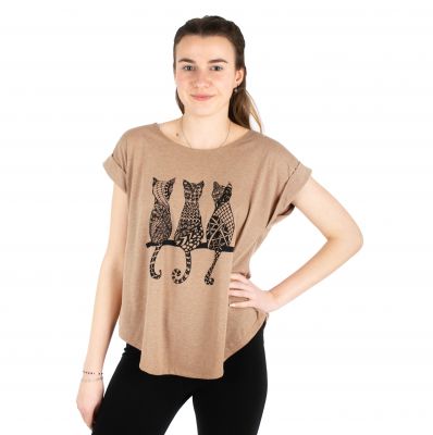 Short sleeve lady T-shirt Darika Cats 2 Brown | S/M