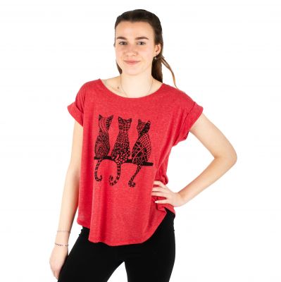 Short sleeve lady T-shirt Darika Cats 2 Red | S/M
