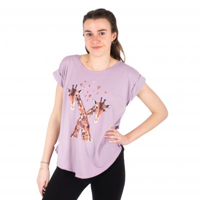 Short sleeve lady T-shirt Darika Giraffes in Love Violet | S/M