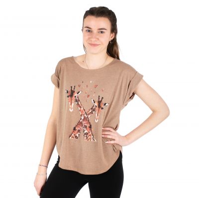 Short sleeve lady T-shirt Darika Giraffes in Love Brown | S/M