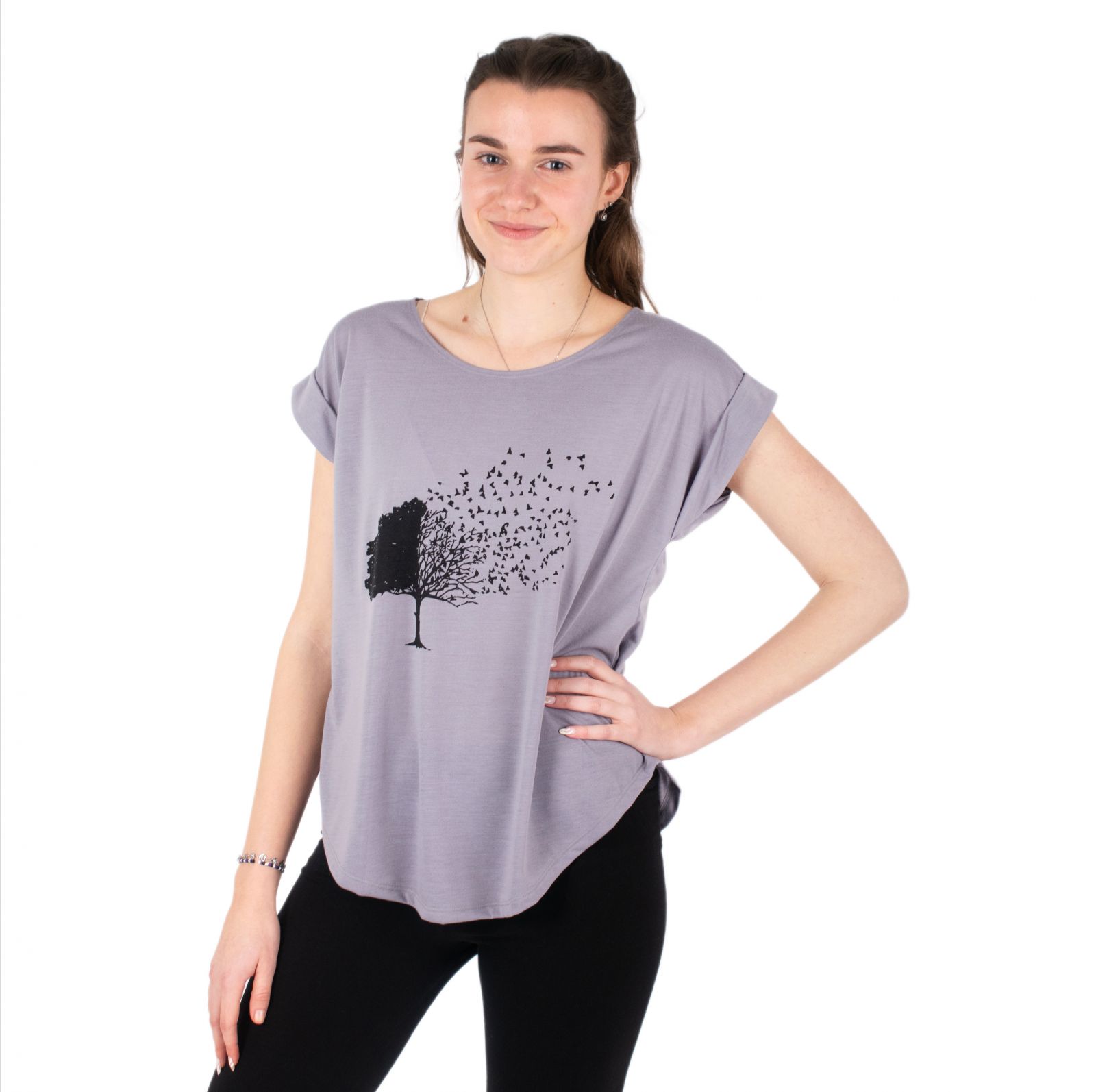 Short sleeve lady T-shirt Darika Tree Dandelion Grey Thailand