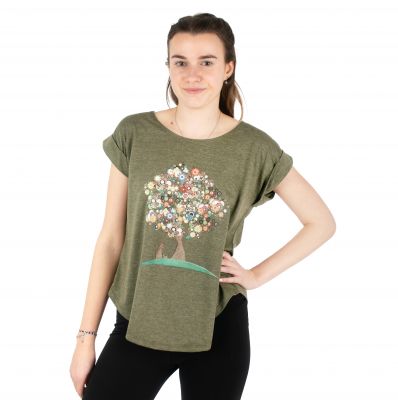 Short sleeve lady T-shirt Darika Tree of Friendship Khaki | S/M - LAST PIECE!