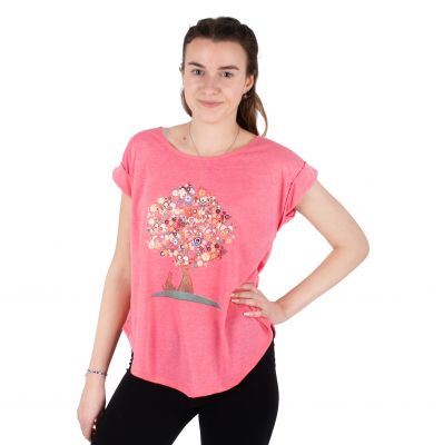 Short sleeve lady T-shirt Darika Tree of Friendship Pink | S/M - LAST PIECE!