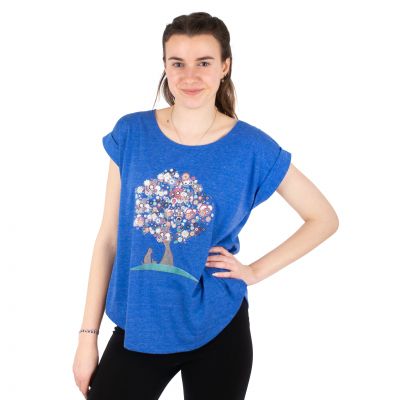 Short sleeve lady T-shirt Darika Tree of Friendship Medium Blue | S/M
