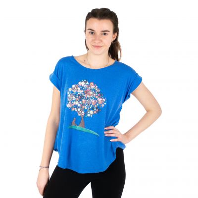Short sleeve lady T-shirt Darika Tree of Friendship Blue | S/M Last Piece