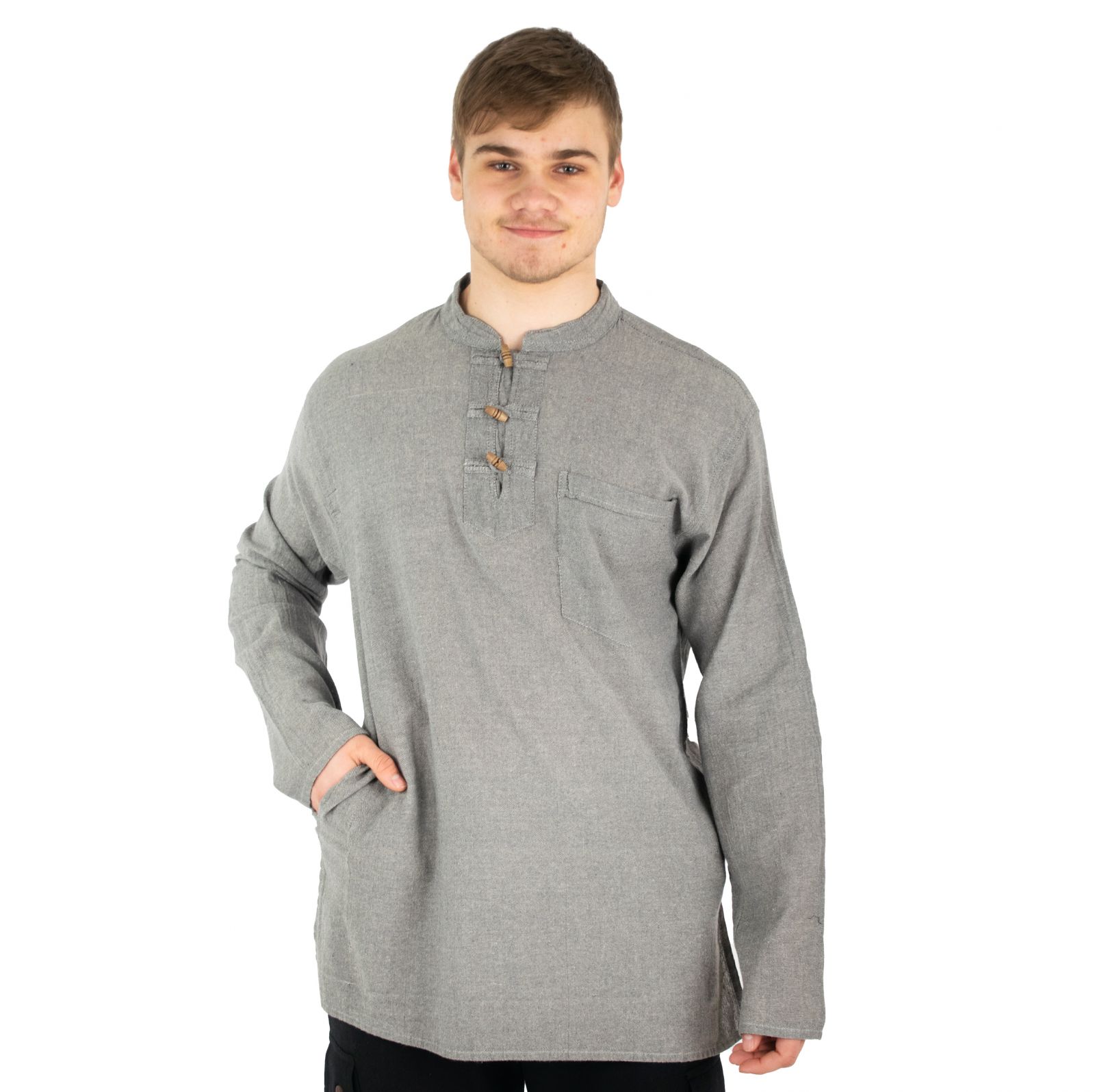 Kurta Vikram Grey - men's long-sleeved shirt Nepal