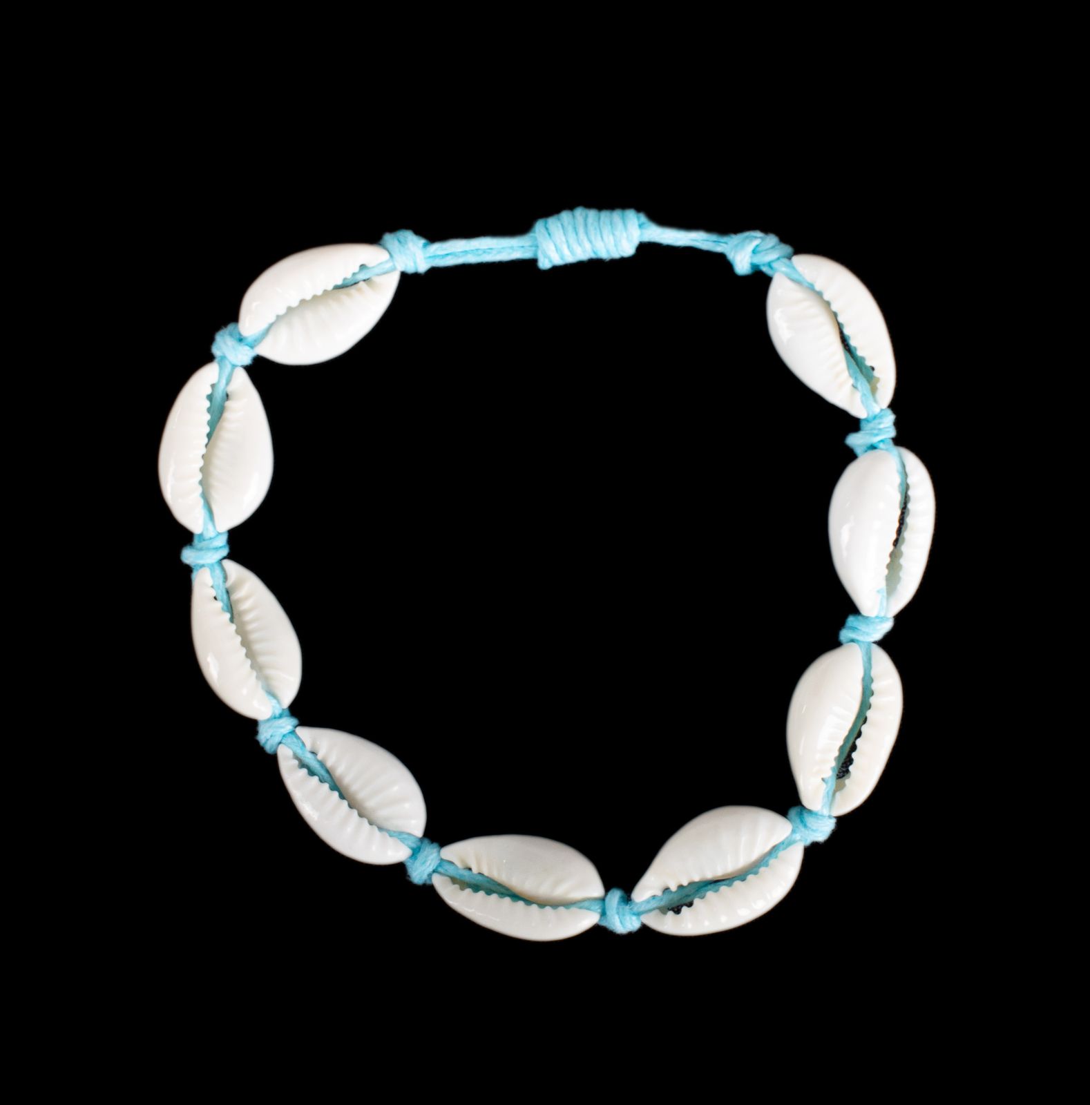 Macramé bracelet with Kauri shells - Luanna Pale Blue Thailand