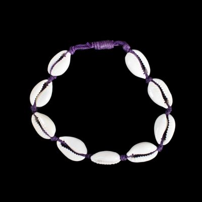 Macramé bracelet with Kauri shells - Luanna Purple