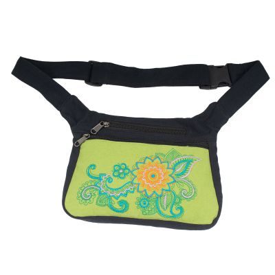 Cotton fanny pack with embroidery Albena Green Nepal