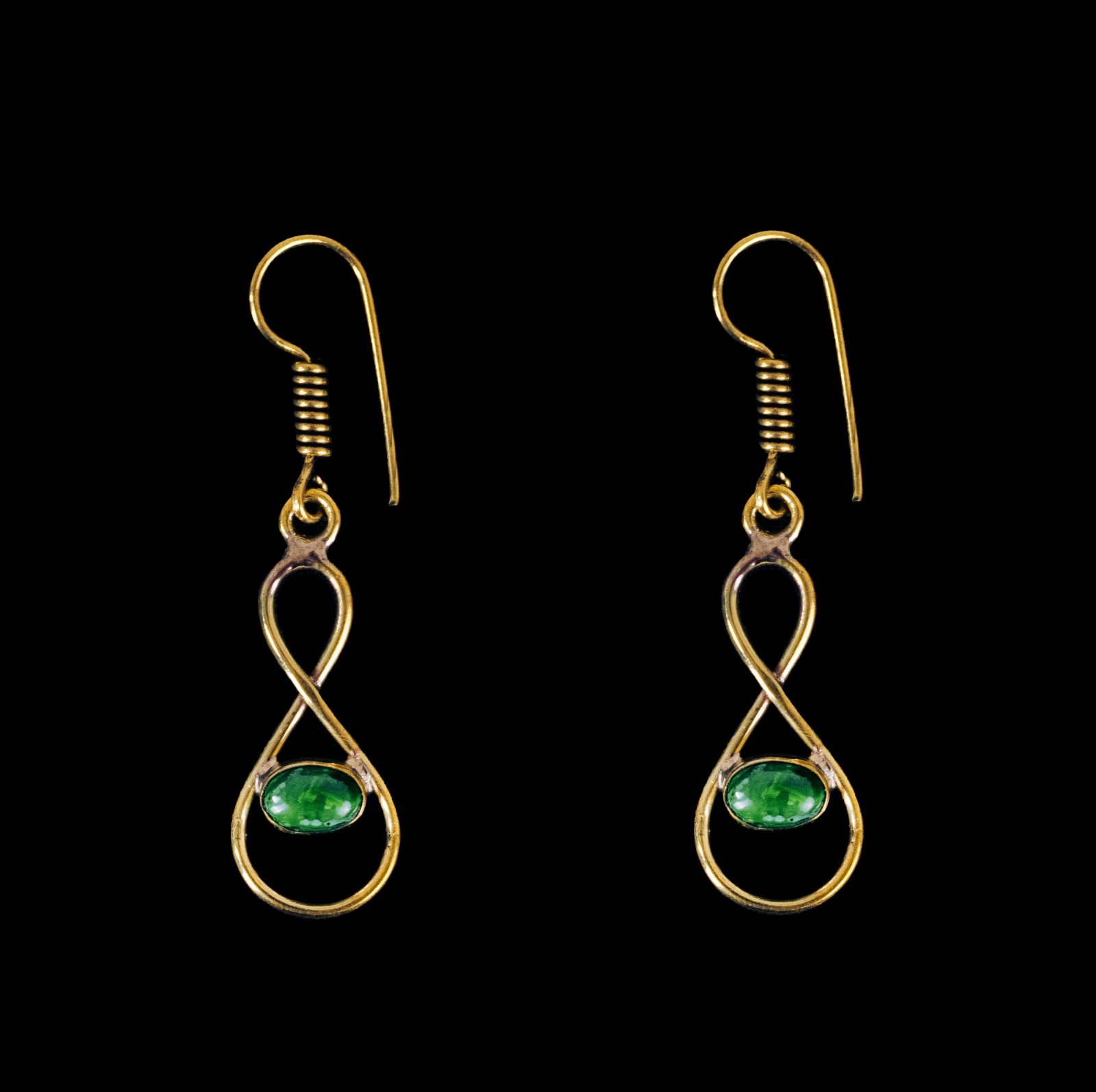 Brass earrings Jute Malachite India