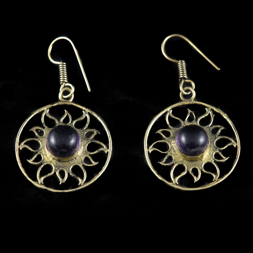 Brass earrings Zaina Amethyst India