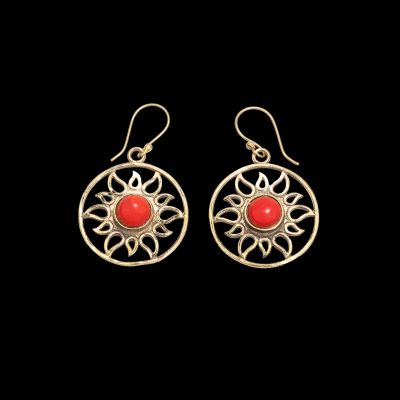 Brass earrings Zaina Red Howlit