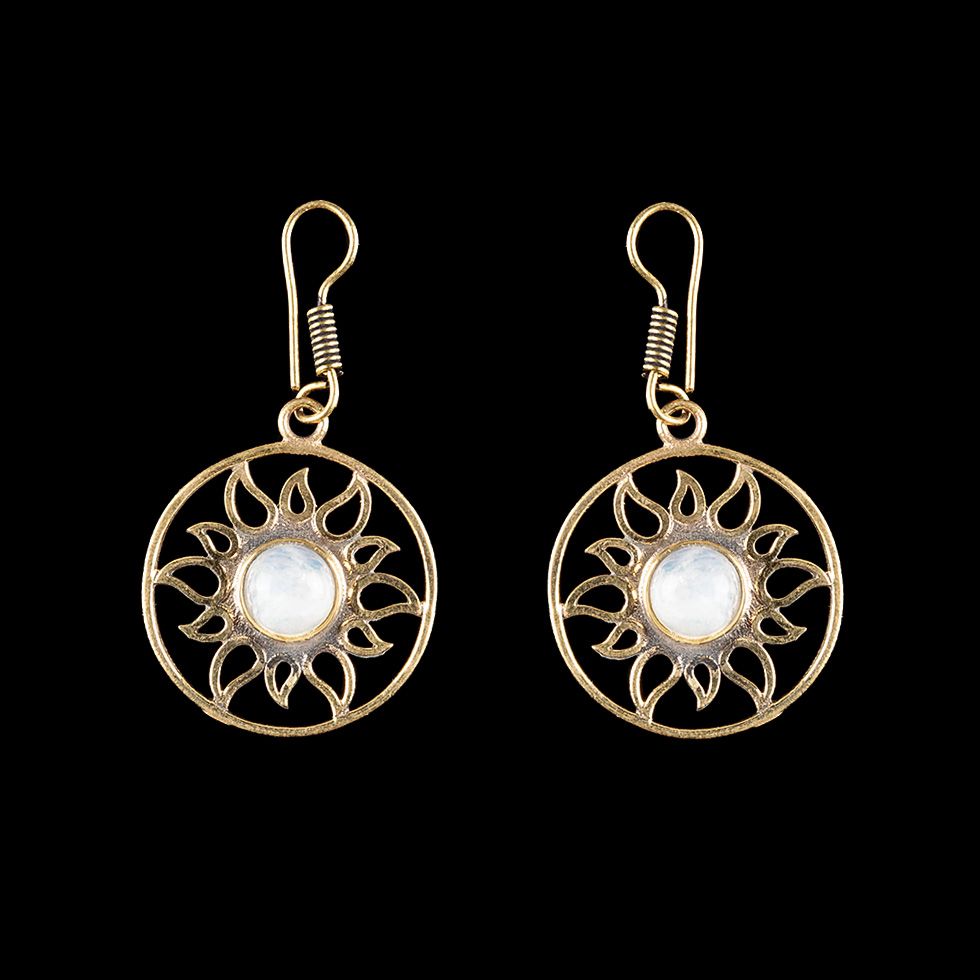 Brass earrings Zaina Moon stone India