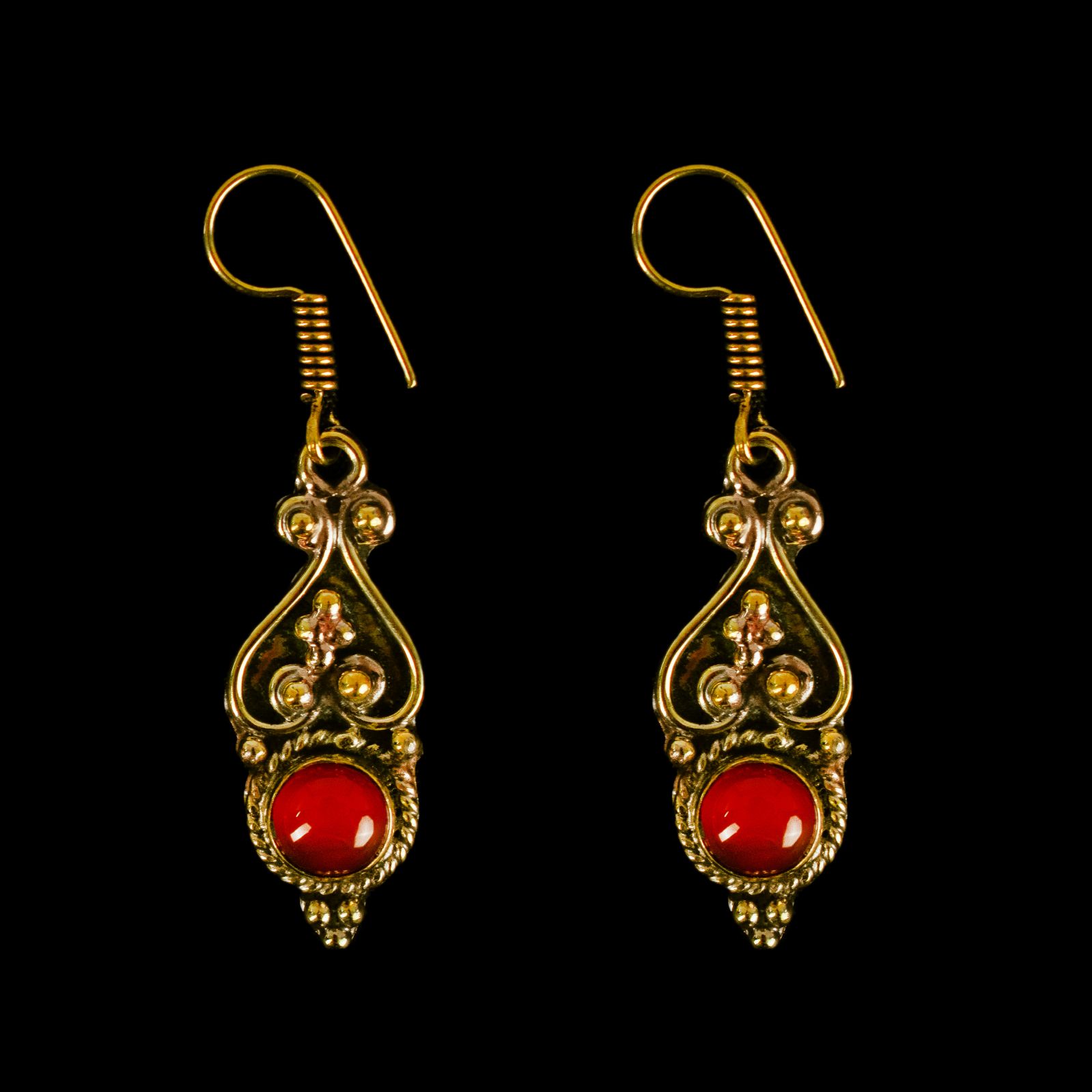 Brass earrings Agastye Cornelian India