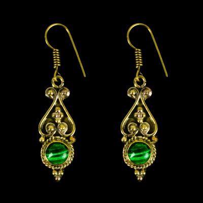 Brass earrings Agastye Malachite