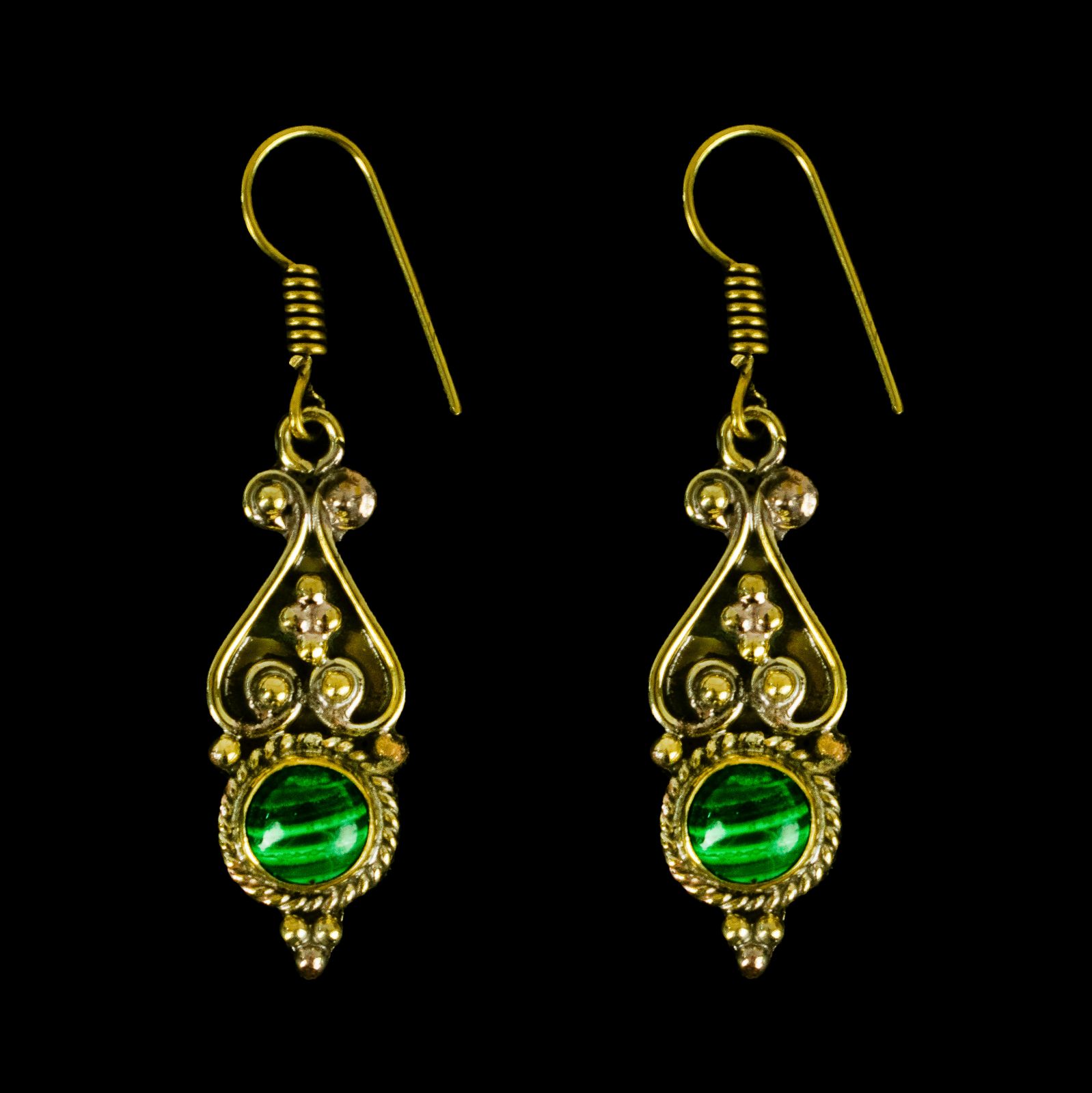 Brass earrings Agastye Malachite India