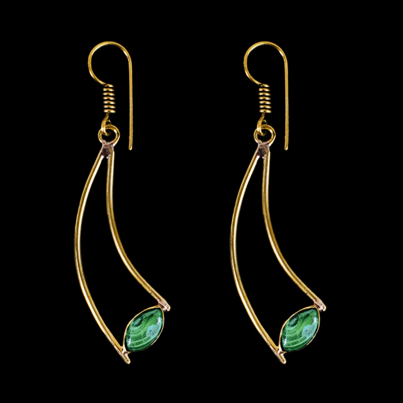 Brass earrings Amaris Malachite India