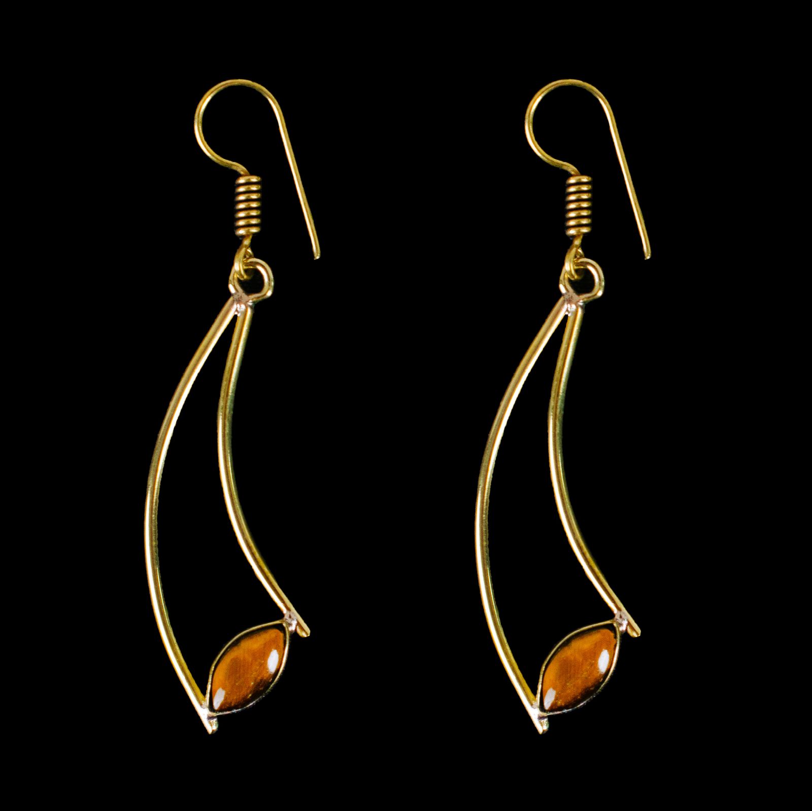 Brass earrings Amaris Tiger Eye India