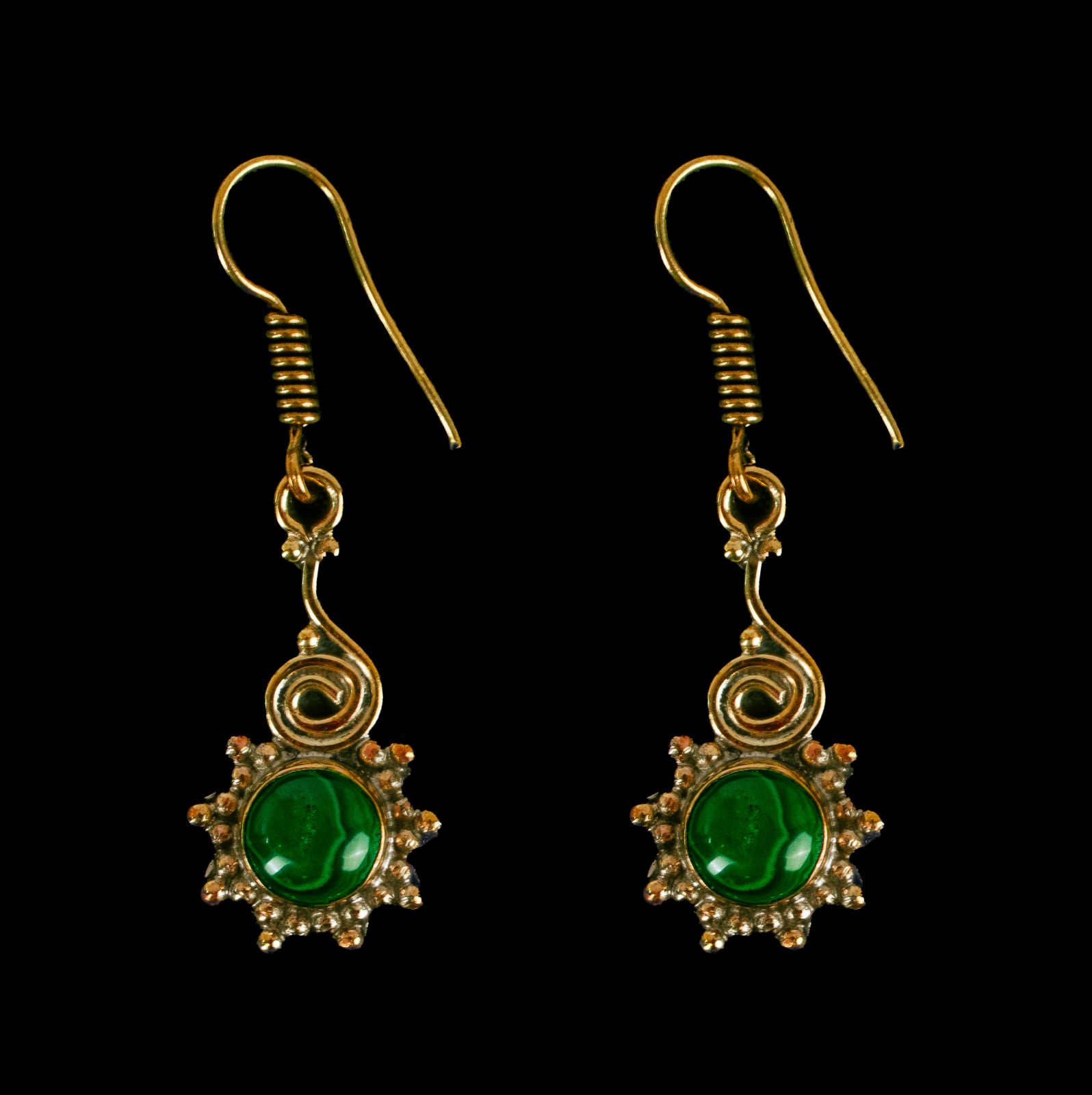 Brass earrings Helen Malachite India