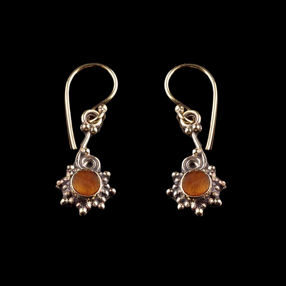 Brass earrings Helen Tiger Eye India