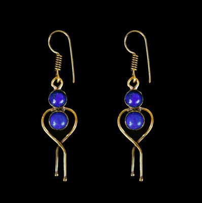 Ethnic brass earrings Ishita Lapis lazuli