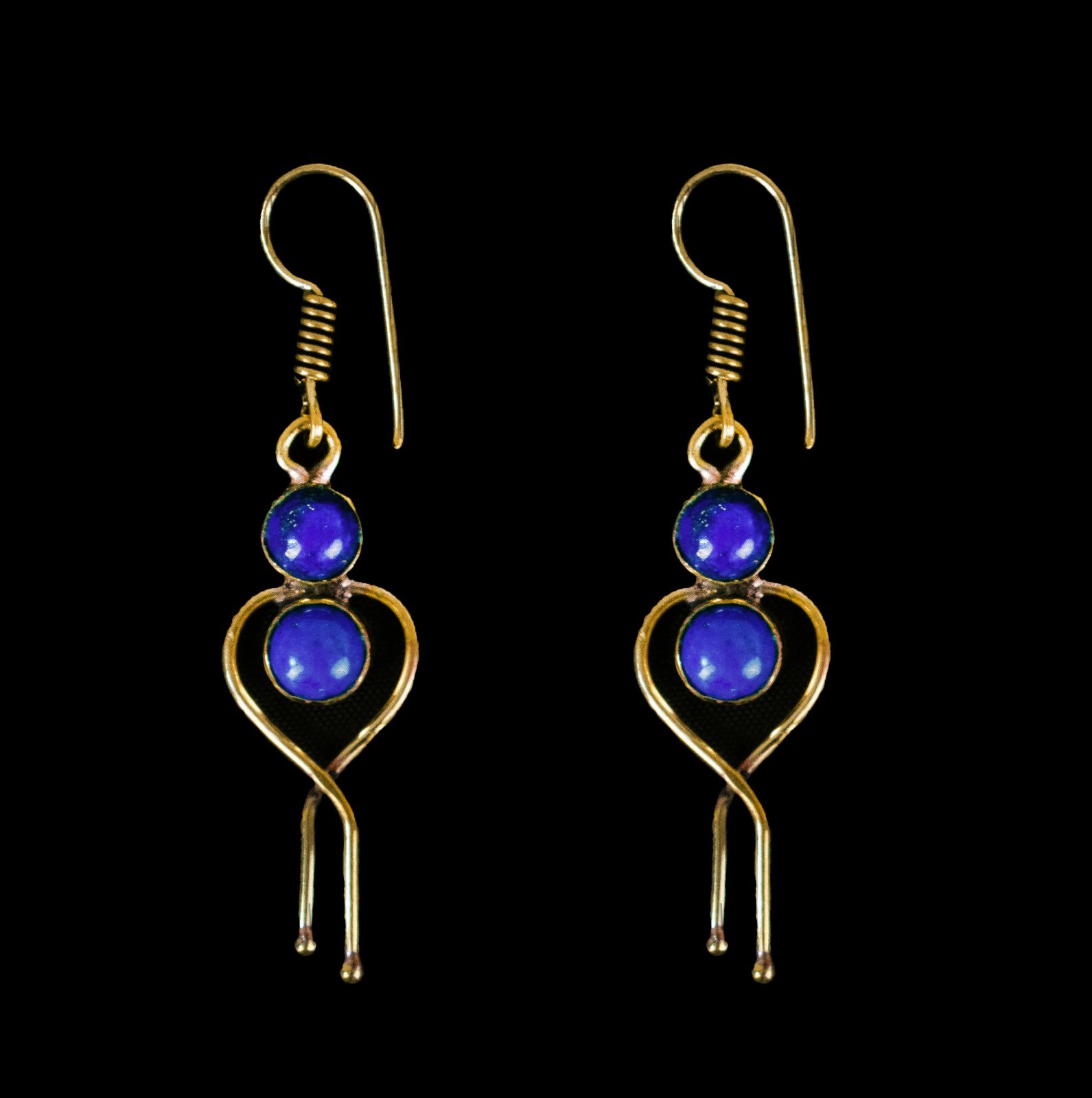 Ethnic brass earrings Ishita Lapis lazuli India