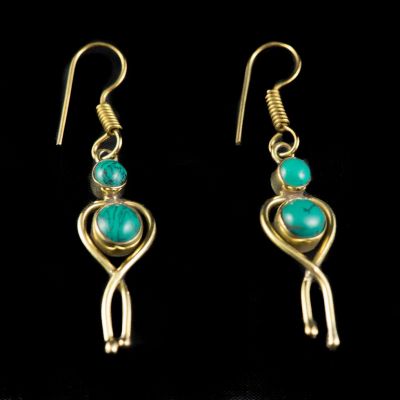 Ethnic brass earrings Ishita Malachite