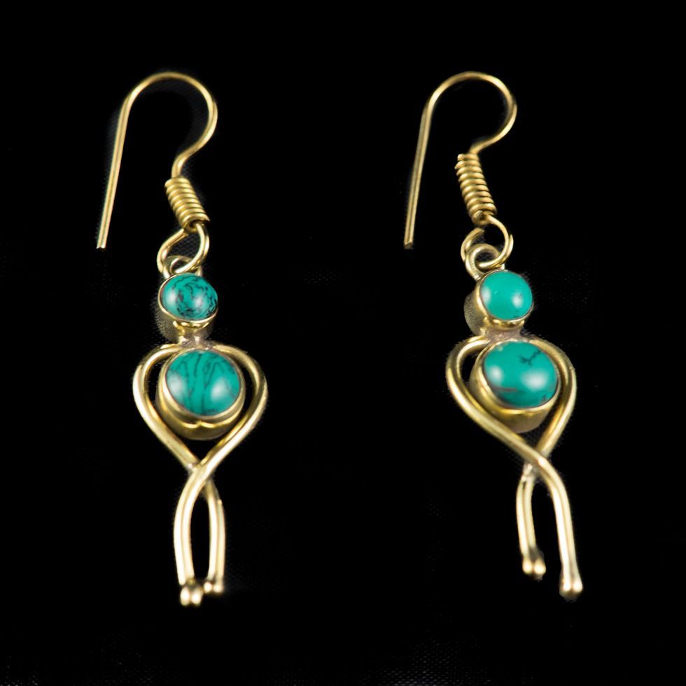 Ethnic brass earrings Ishita Malachite India