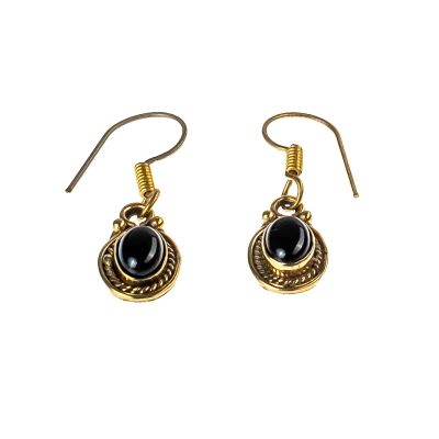 Brass earrings Kalene Black onyx