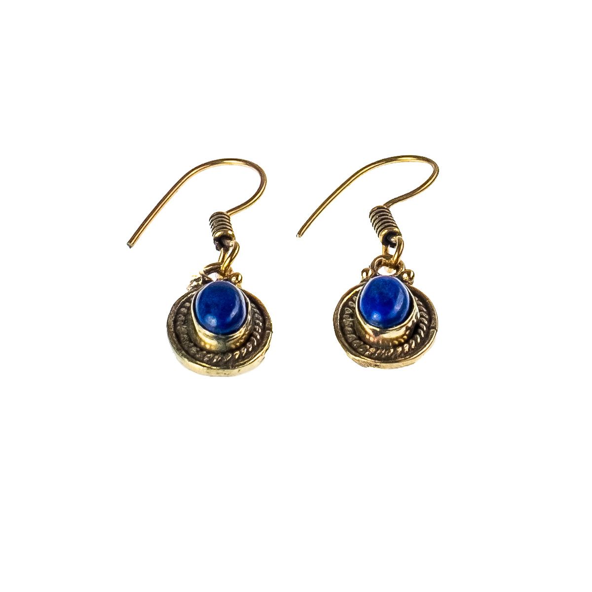 Brass earrings Kalene Lapis lazuli India