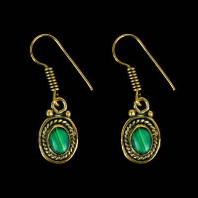 Brass earrings Kalene Malachite