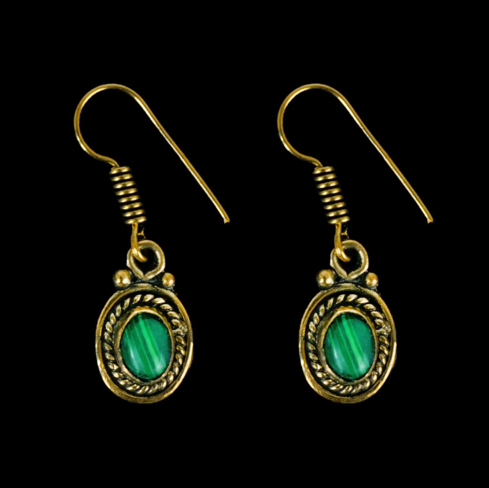 Brass earrings Kalene Malachite India
