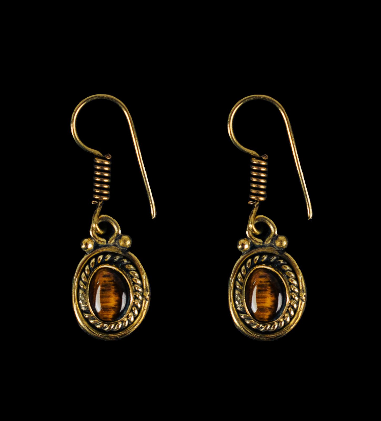 Brass earrings Kalene Tiger Eye India