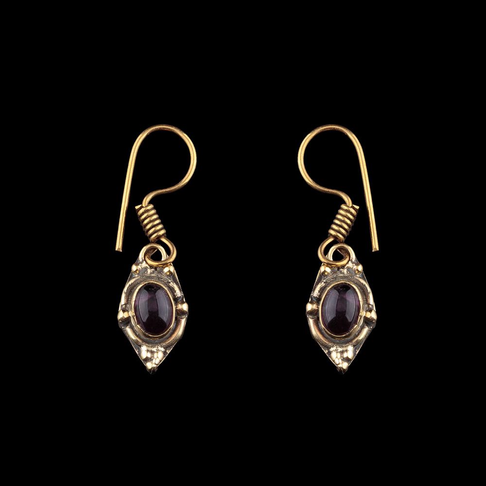 Brass earrings Marisol Amethyst India