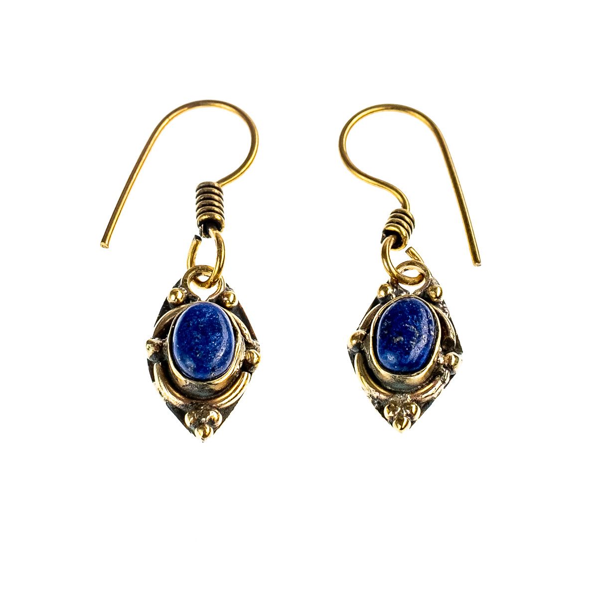 Brass earrings Marisol Lapis lazuli India