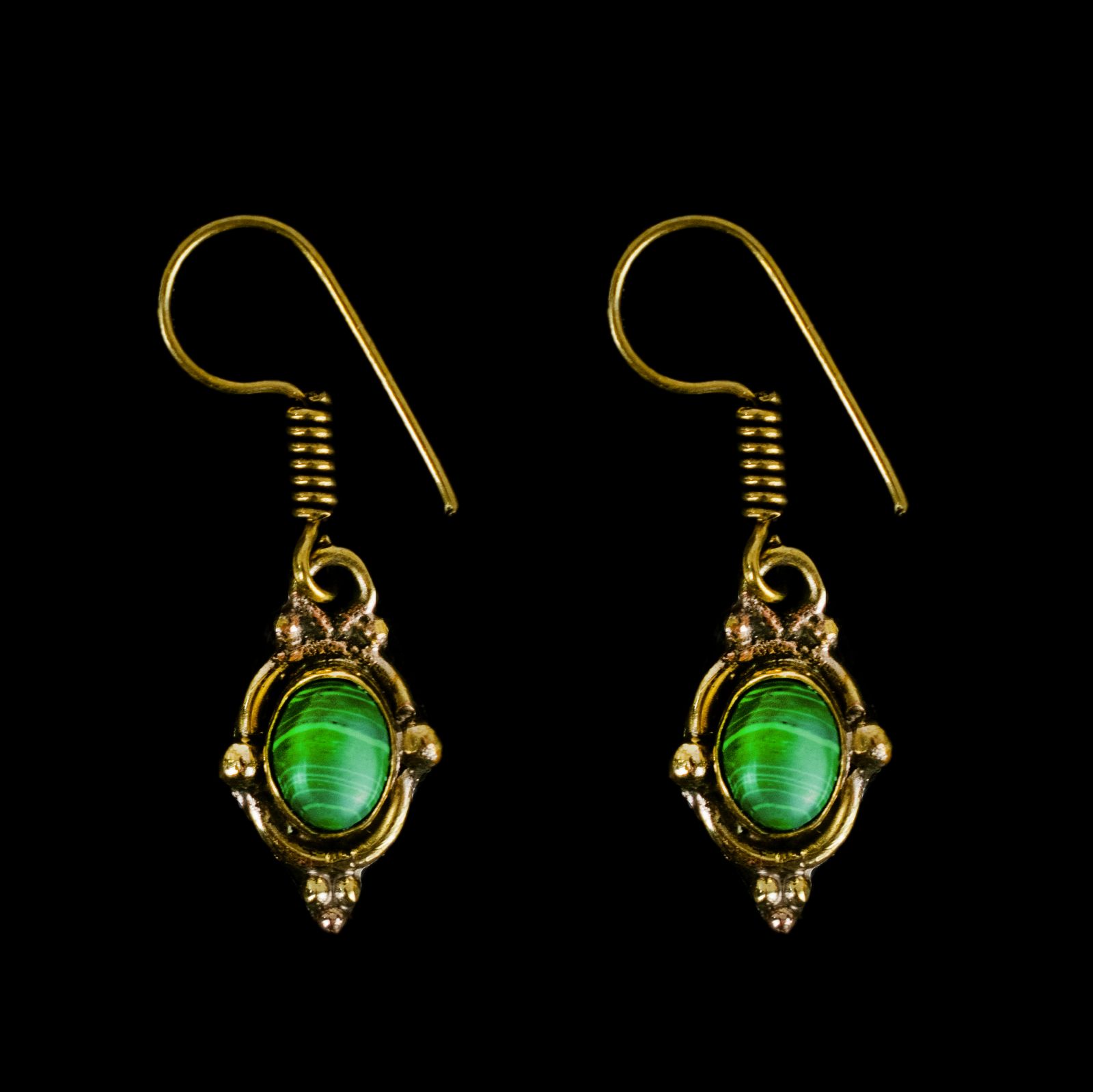Brass earrings Marisol Malachite India