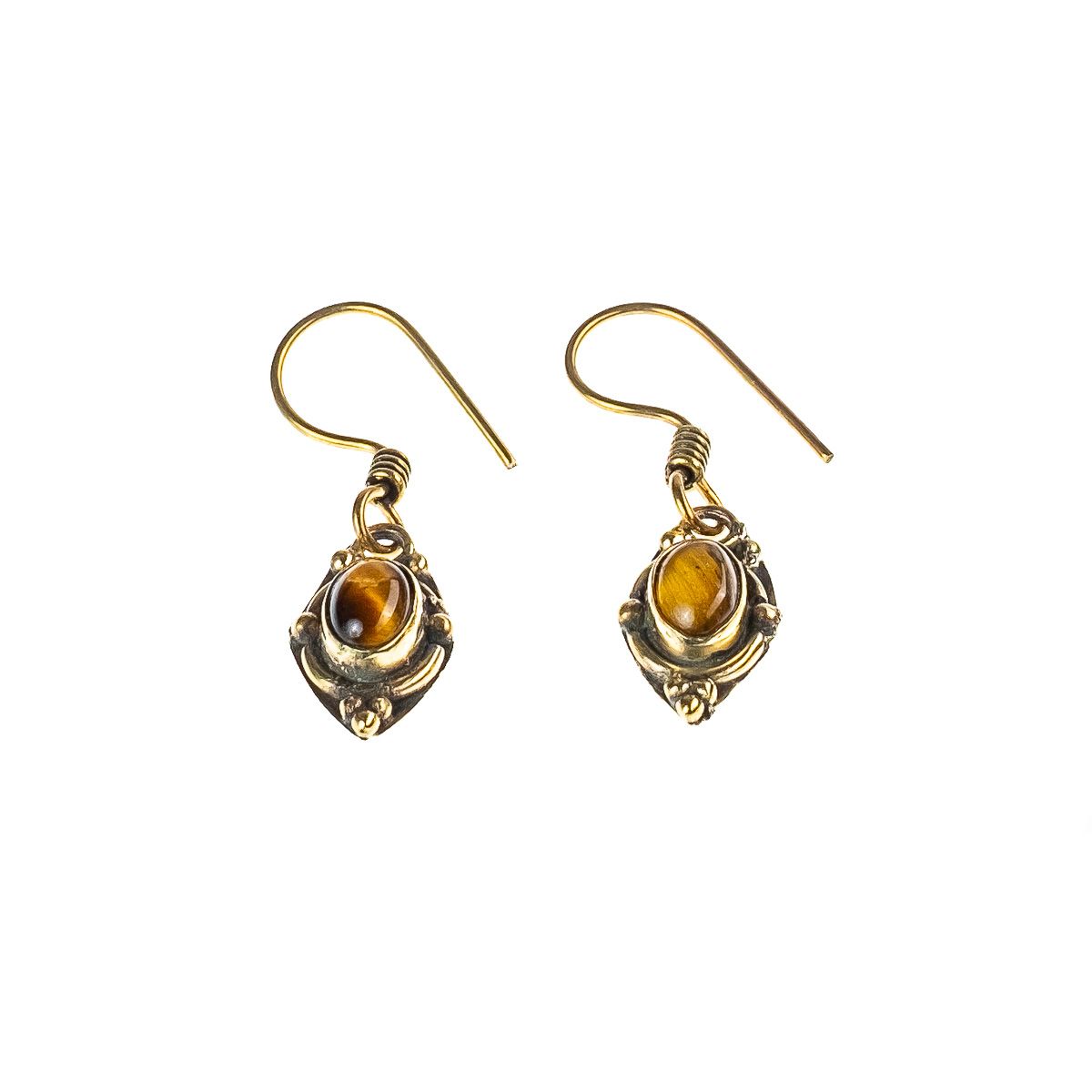 Brass earrings Marisol Tiger Eye India
