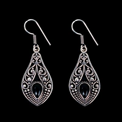 German silver earrings Lestari Black Onyx