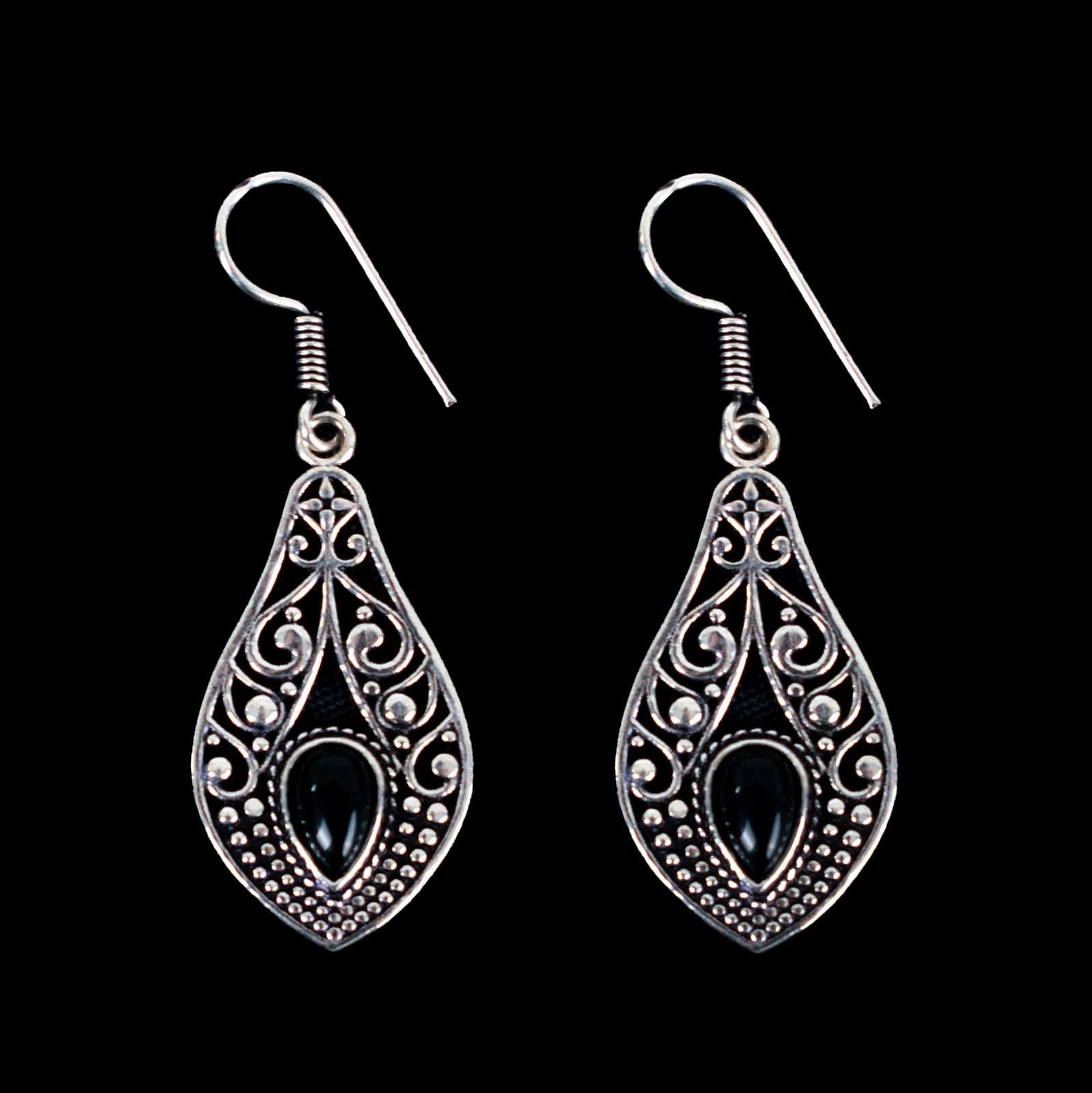 German silver earrings Lestari Black Onyx India