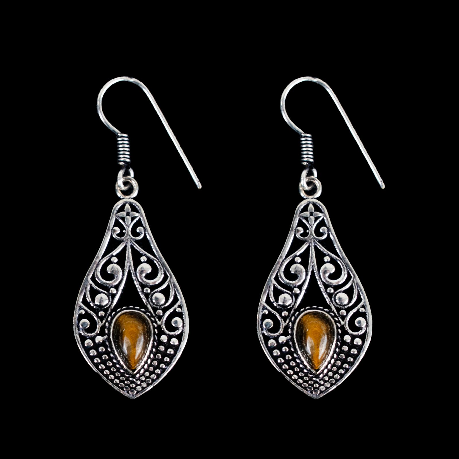 German silver earrings Lestari Tiger eye India