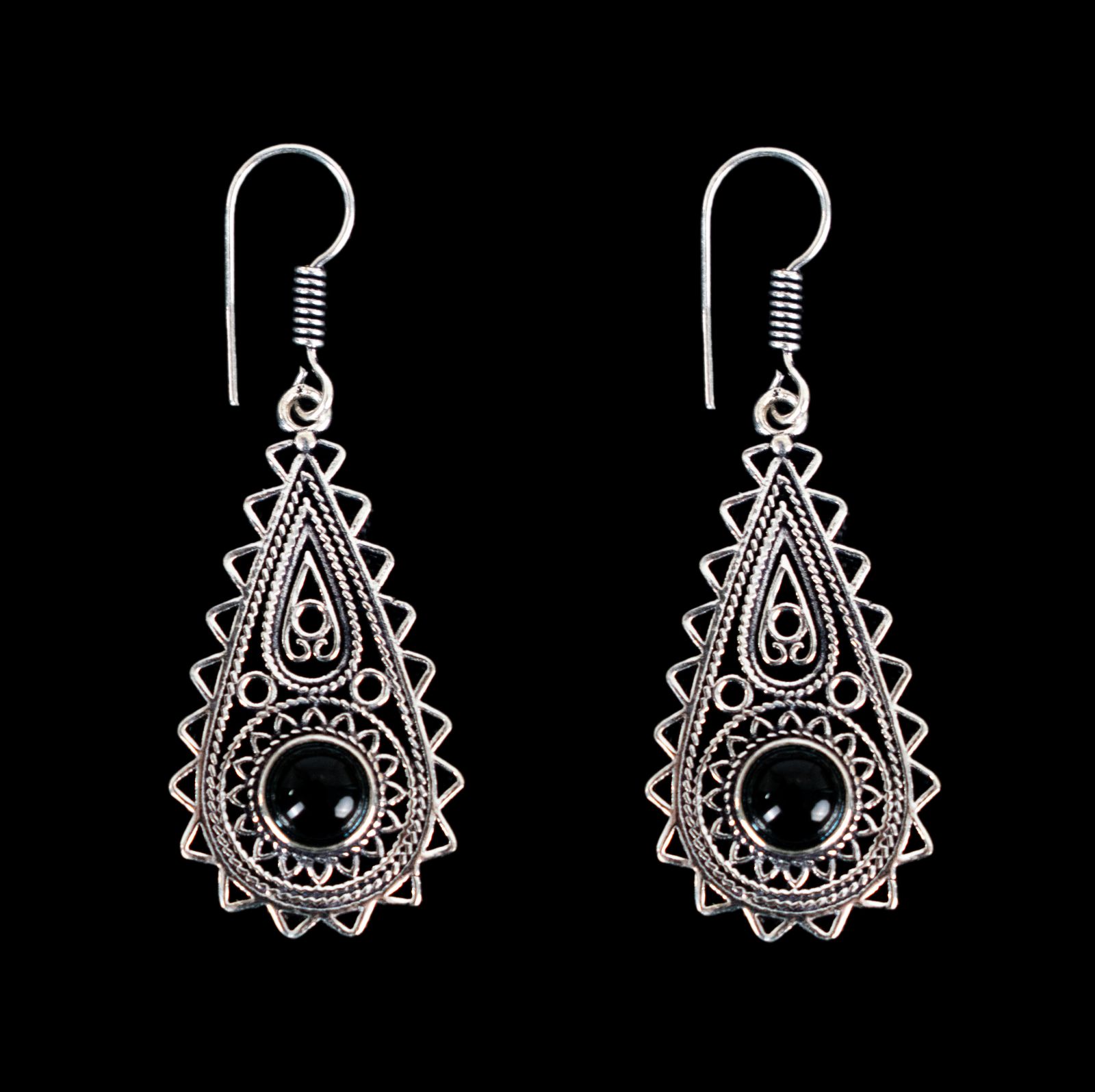 German silver earrings Marilag Black Onyx India