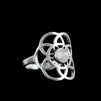 German silver ring Flower of Life Moon stone India