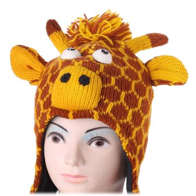Woolen Hat Giraffe brown-yellow Nepal