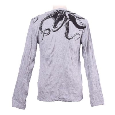 Men's t-shirt Sure with long sleeves - Octopus Attack Grey Thailand