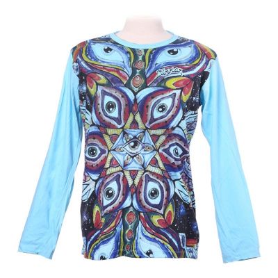 Mirror T-shirt with long sleeves - Eye Mandala Turquoise | M, XL