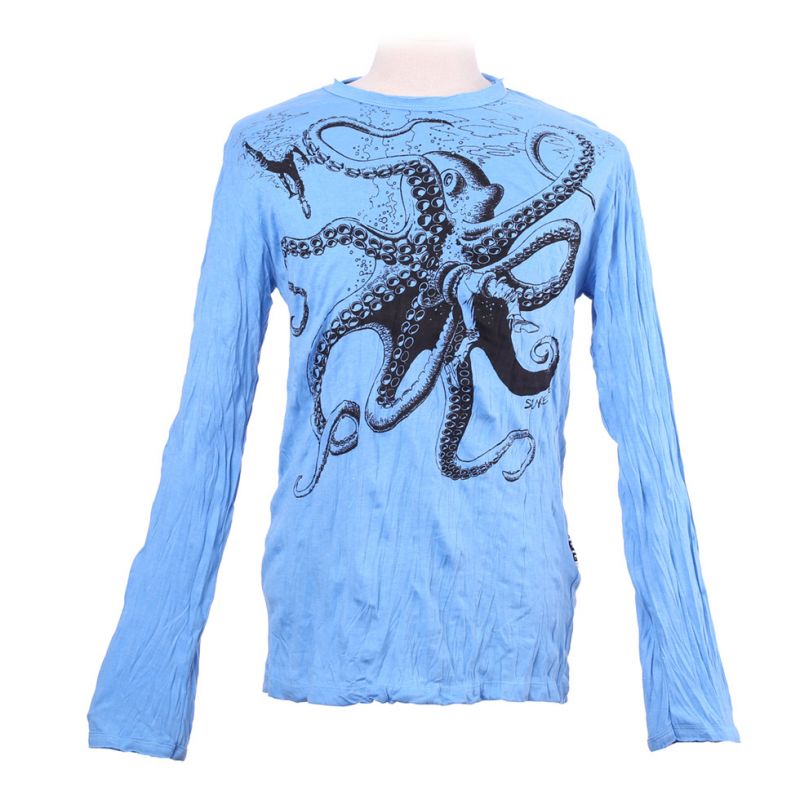 Men's t-shirt Sure with long sleeves - Octopus Attack Turquoise Thailand